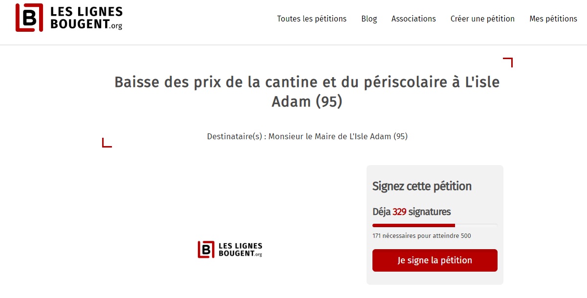 Signez la pétition des parents d’élèves pour une baisse des prix de la cantine et du périscolaire à L’Isle-Adam